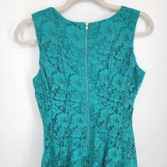 3/$25 134 Danny & Nicole Lace Dress 8 Fit & Flare Sleeveless Cocktail Teal M - Picture 6 of 9